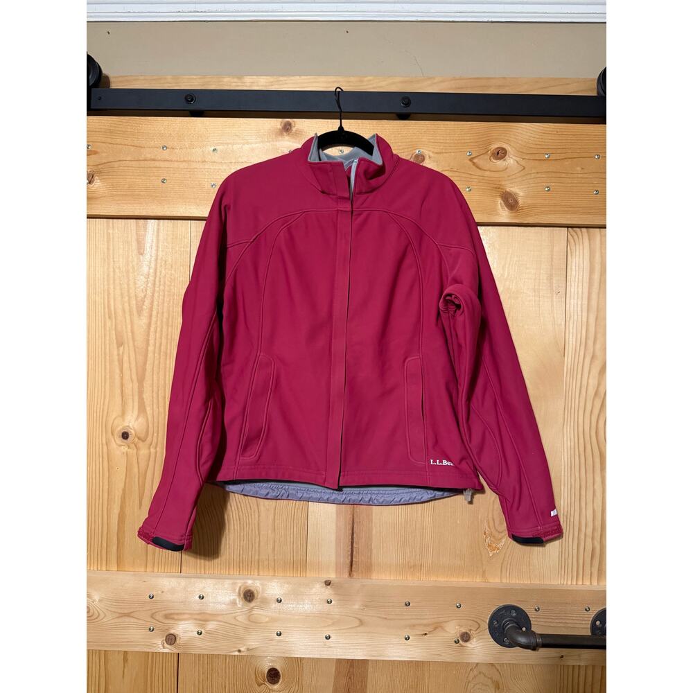 LL Bean Jacket Women's Large Pink Full Zip Mock Neck Pockets Windstopper Logo